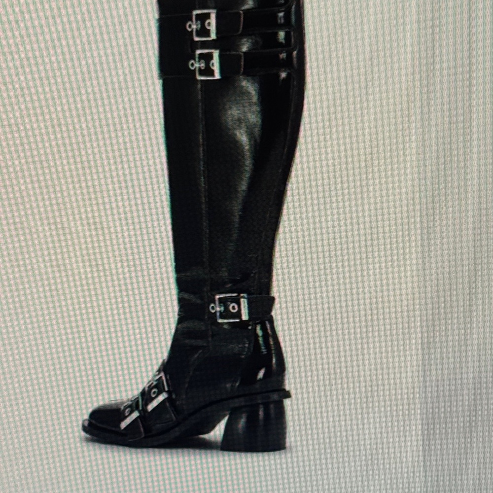 Ganni Black Patent Leather Knee-High Buckle Boots - Picture 3 of 15